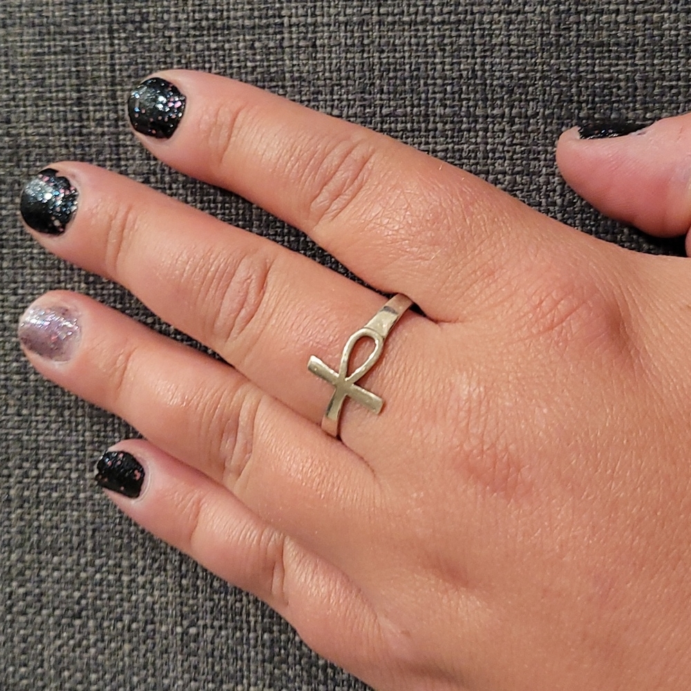 Sterling Silver Goth Ankh Ring, size 12